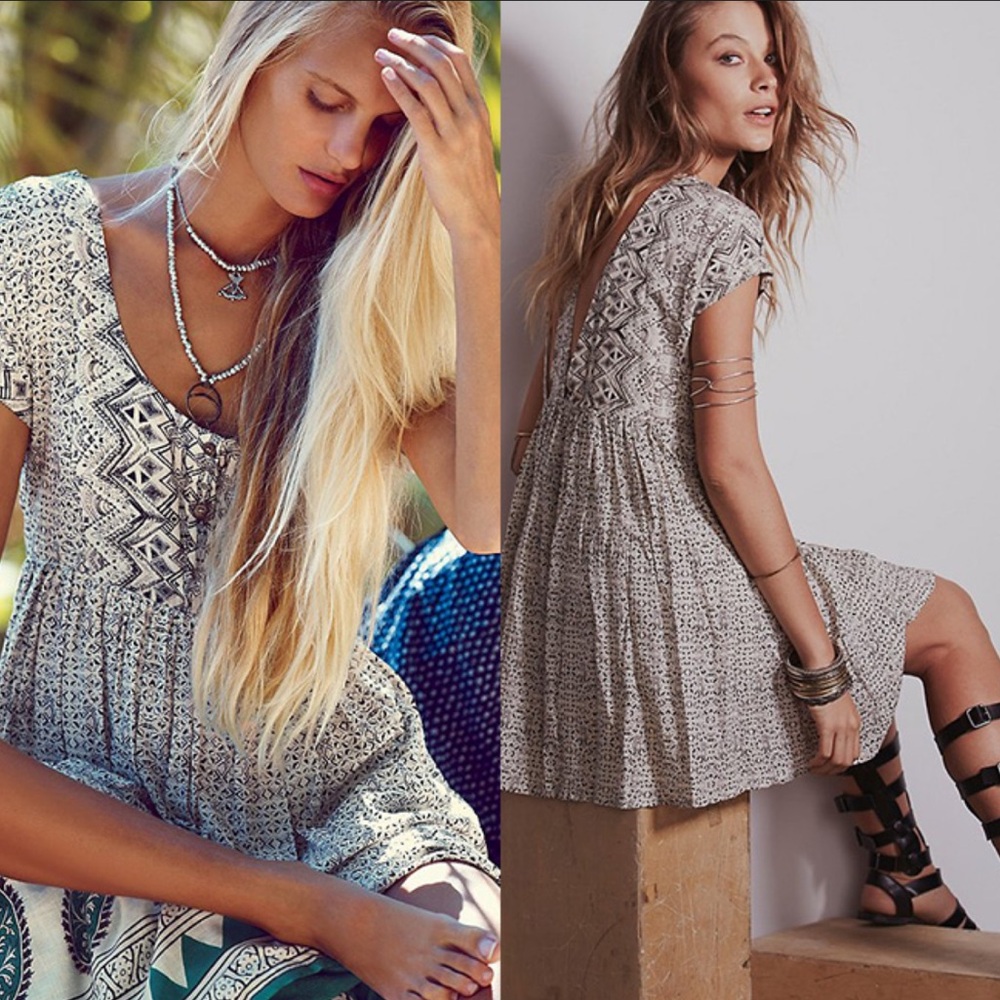 Free People Green & White Dress